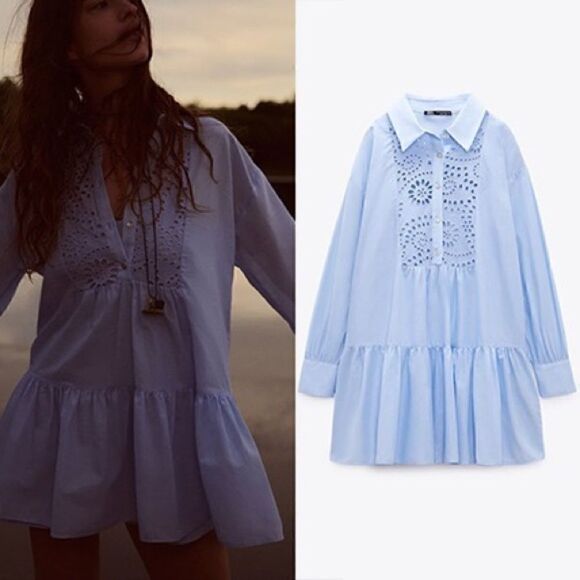 ZARA OPENWORK EMBROIDERED DRESS - Picture 13 of 16